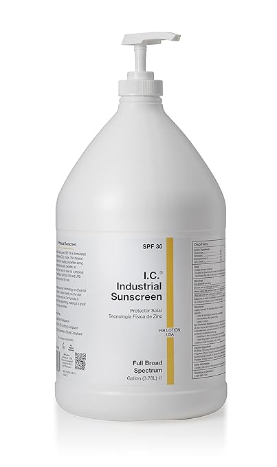 I.C. Industrial Sunscreen Mineral Based SPF 36 Physical Zinc Protection Full Broad Spectrum, 80 Minute Sweat & Water Resistant, Heat Stress, Anti-Inflammatory Properties. USA Gallon (ISSC-GAL)