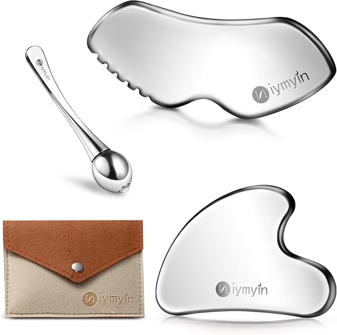 3 in 1 Stainless Steel Gua Sha Tools with Cold Therapy, Face and Body Skin Massage, Facial Scraping Tools for Jaw Lift Massager, Puffiness Reduction, Lymphatic Drainage & Skin Tightening,Gift-for Her