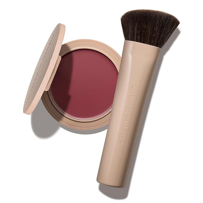 No Makeup Makeup Blush & Lip Duo with Blush Brush, Second-Skin Cream-Balm Formula Delivers a Long-Lasting Sheer Wash of Color, Buildable Coverage, Semi-Matte Finish, Includes Angled Brush, Plum