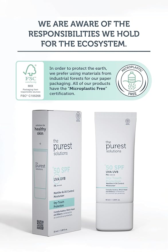The Purest Solutions Dry-Touch Protection (Mattifier & Oil Control Moisturizer SPF 50+) - Combined with Witch Hazel & Bilberry - Oily Skin Type - Vegan | Cruelty Free | Eco Friendly (1.69 fl. oz)