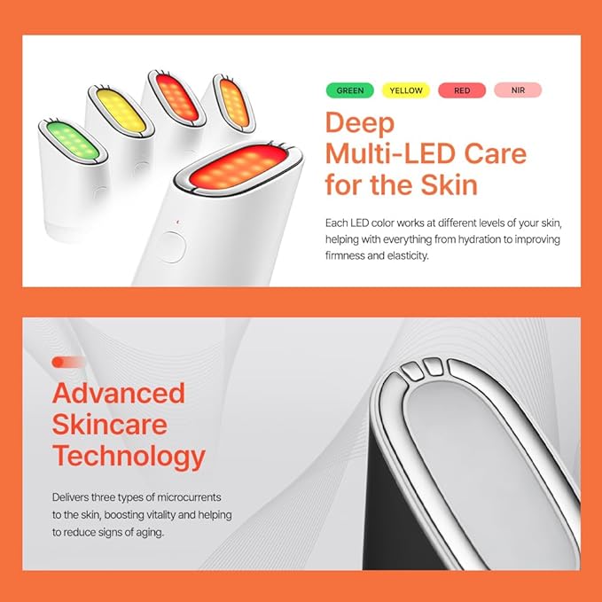 MakeOn Skin Light Therapy III - 5 in 1 Massager, Real Glow Skin Booster, Red Light LED for Face, Beauty Massager for Pore Tightening, Radiant, Firming, Korean Skin Care
