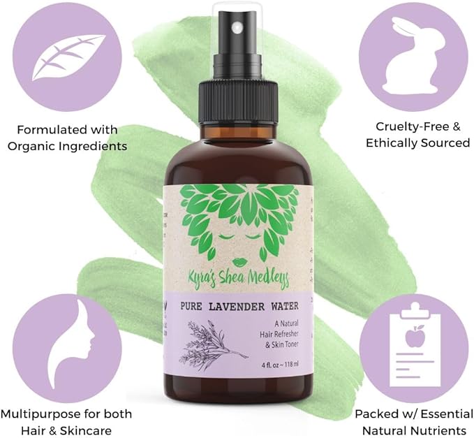 Multiuse Lavender Water Toner Mist for Face, Body, and Hair - Pure Distilled Lavender Water Spray - Soothes and Hydrates Skin, Scalp, Hair, & Nails - 2 oz