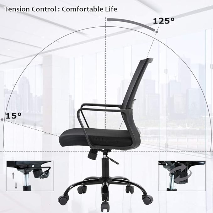 BestOffice Swivel Rolling Computer Chair Executive Lumbar Support Task Mesh Chair Adjustable Stool for Women Men (Black)