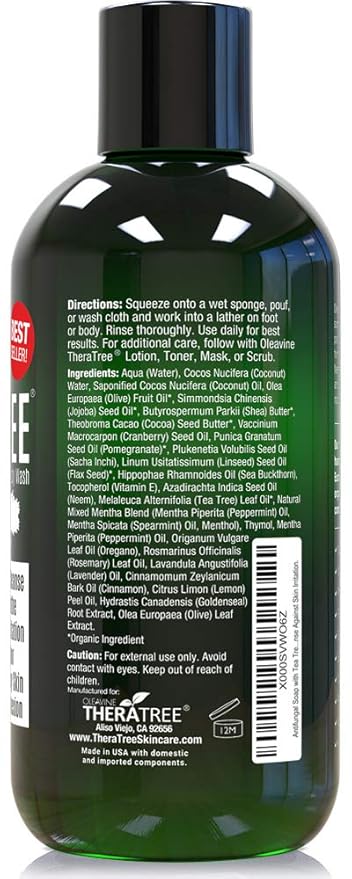 TheraTree Tea Tree Oil Soap & Body Wash with Neem Oil 12oz - Helps with Skin Irritation, Body Odor, Itchy Skin & Healthy Complexion - Natural Body & Foot Wash for Men & Women