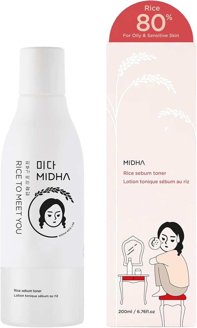 MIDHA Rice SEBUM Toner, 6.76fl.oz/200ml,Hydrating, Pore Refining, Sebum Control – Lightweight Daily Toner for Oily & Sensitive Skin – Vegan, Alcohol-Free, Non-Comedogenic, Double-Layer Formula
