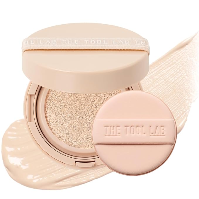 THE TOOL LAB Stamp Skinfit Cushion Foundation, Long Lasting Full Coverage Glass Glow Finish, Korean Foundation Makeup for All Skin Types (No.19 porceline, Glow Type)