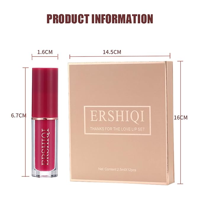 12Pcs Nude Matte Liquid Lipstick Set, Waterproof Long Lasting Non-Stick Cup 12 Colors Nude Lipstick 24 Hour Not Fade Matte Lipstick Professional Lip Gloss Makeup Valentine's Day Gift Sets for Women