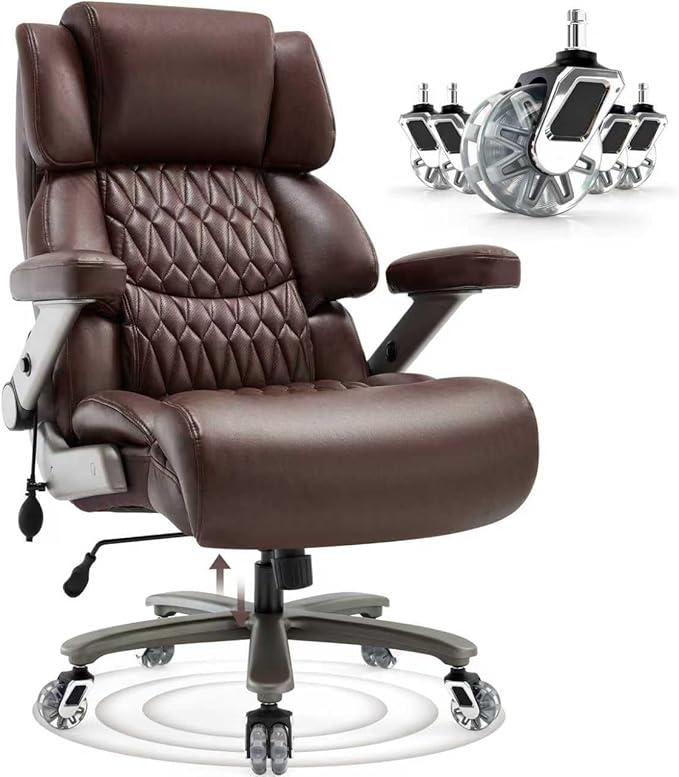 Big and Tall Office Chair 700lbs- Large High Back Executive Computer Desk Chair with 3D Flip-Up Arms, Adjustable Lumbar Support, Extra Wide Plus Size Seat, Heavy Duty Metal Base & Quiet Rubber Wheels