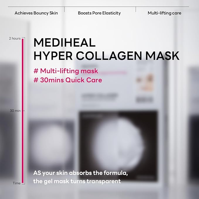 Mediheal Hyper Collagen - Collagen Real Deep Mask, Overnight Firming & Hydrating Gel Mask, Pore Appearance Refining, Plumping & Elasticity Care, Korean Skincare (4ea)