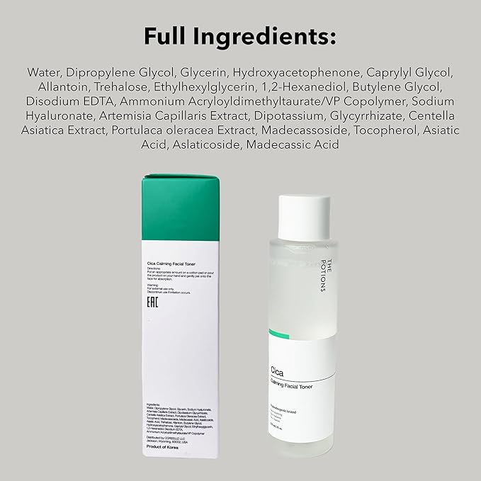 The Potions Centella Asiatica Calming Facial Toner | for Acne Prone Skin, Dry and Sensitive Skin | Sking Soothing, Skin Balance, Skin Barrier | 5 fl. oz, 150 ml | Korean Skin Care