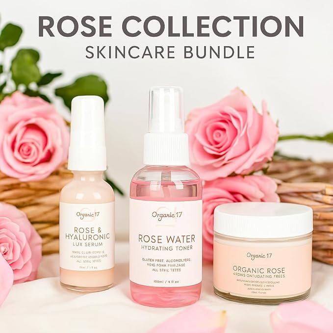 Rose Collection Skincare Gift Bundle – Hydrating, Brightening & Exfoliating Skincare Set for Radiant, Smooth Skin