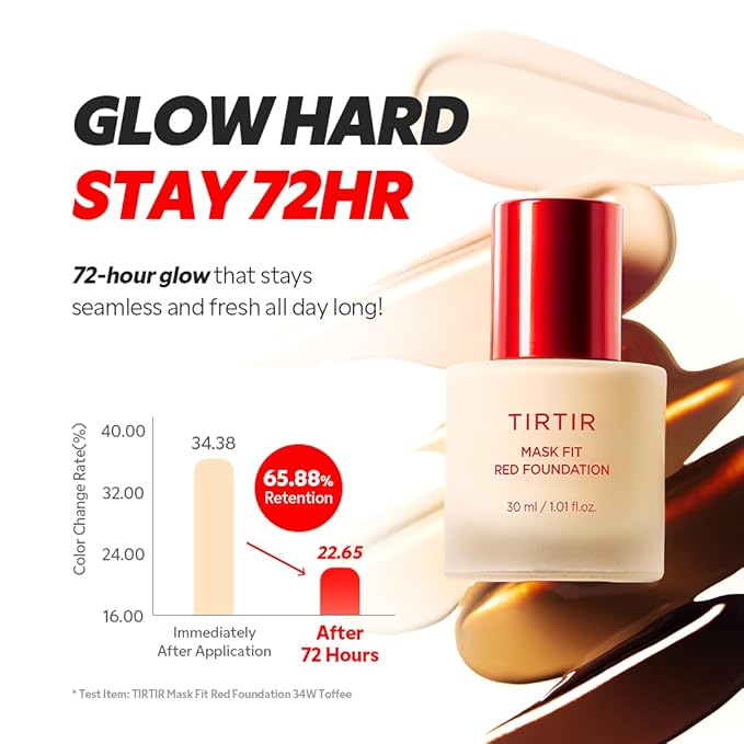 TIRTIR Mask Fit Red FoundationㅣLong Lasting Flawless Coverage, Energy Essence, Lightweight, Hydrating, Pore-Blurring, Breathable Satin Finish, Makeup, Radiant Skin, #28N Oat, 1.01 Fl Oz