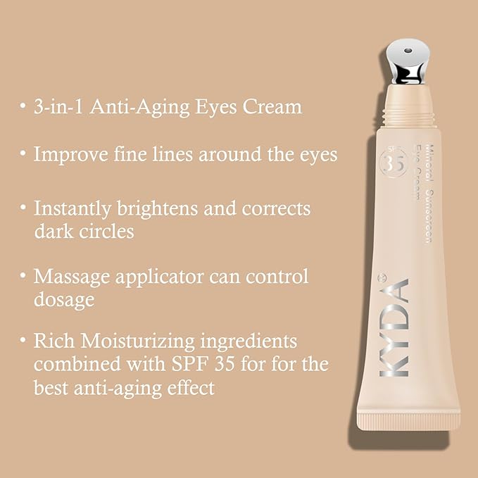 Mineral Sunscreen Eye Cream, SPF 35 3-in-1 Anti-Aging Sunscreen Under Eye Corrector for Smooth Eyelines Cover Dark Circle, Fine Lines Puffiness and Bags-01 Light