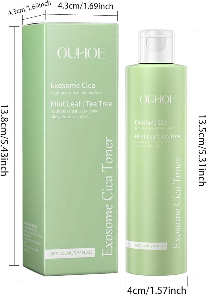 Exosome CICA Soothing Toner with Mint Leaf and Tea Tree, Hydrating Facial Toner with Centella Asiatica Extract, Sodium Hyaluronate, and Peppermint, 100mL/3.38 FL.OZ