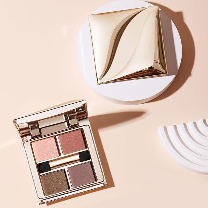 Warm Neutral Brown Eyeshadow Palette, 4 Matte & Shimmer Shades for Natural Everyday Eye Makeup — Blendable Caramel Mocha High Pigment Long-Lasting Crease-Resistant Soft Glam Eye Shadow Kit