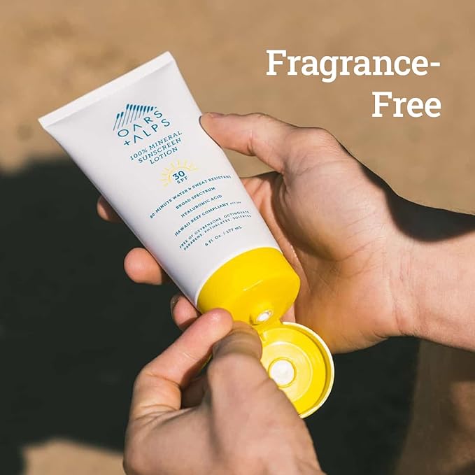 Oars + Alps SPF 30 Mineral SPF Sunscreen Body Lotion, Infused with Hyaluronic Acid, Shea Butter, and Coconut Oil, Water and Sweat Resistant, 6 Fl Oz