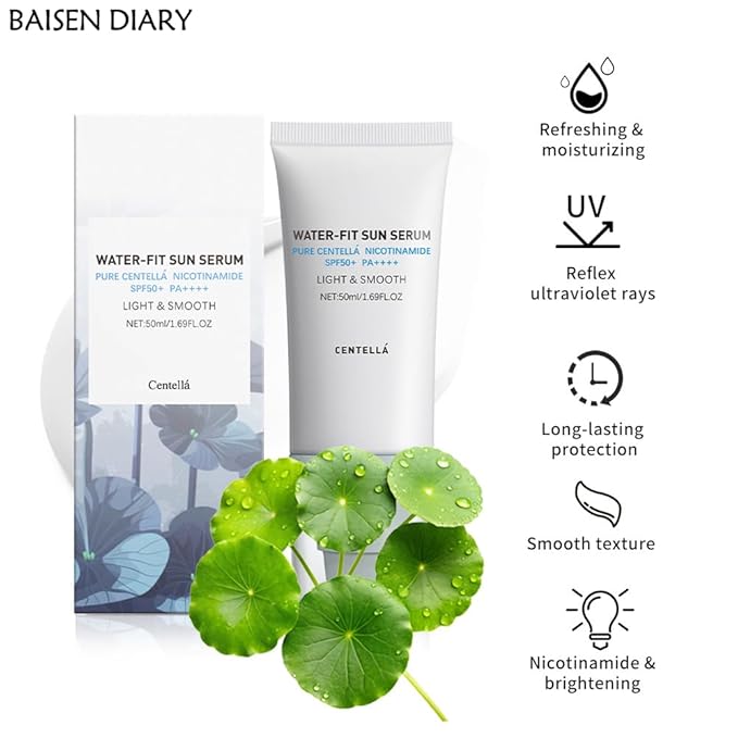 Centella Sunscreen SPF 50 PA++++, Hyalu Cica Water-Fit Sun Serum, Lightweight Sunscreen with Centella Asiatica, Hydrating & Non-Greasy Sun Protection for Sensitive Skin