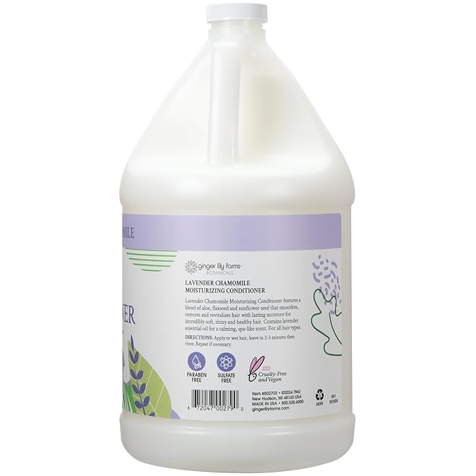 Ginger Lily Farms Botanicals Moisturizing Conditioner for Dry Hair, 100% Vegan & Cruelty-Free, Lavender Chamomile Scent, 1 Gallon (Pack of 4)