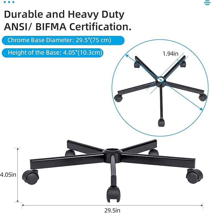 Criss Cross Home Office Swivel Chair Base – Durable, Steady and Easy Installation – Perfect for Criss Cross and Cross Legged Chairs with Replacement Casters (Black,Base+Wheel)