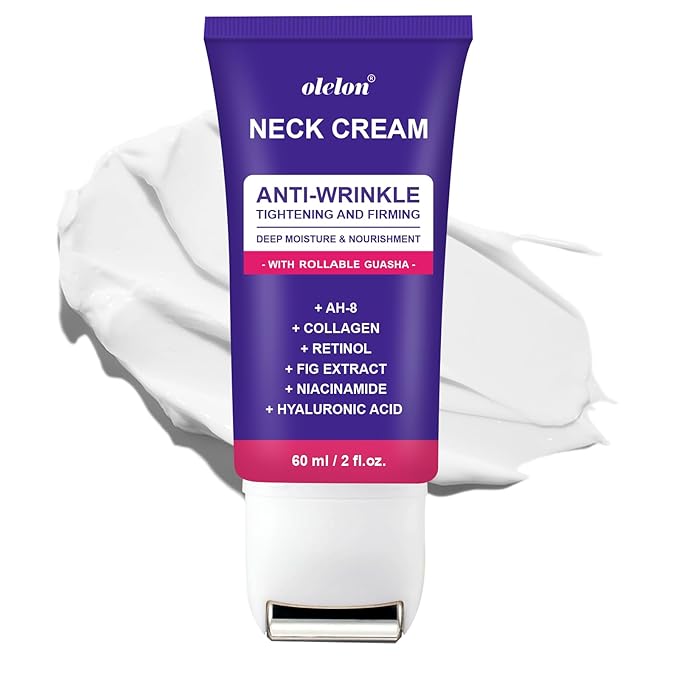 Neck Firming Cream with Roller, Neck Cream for Tightening and Firming with Retinol, Collagen & Niacinamide to Reduce Wrinkles, Tighten Sagging Skin & Lift Jawline