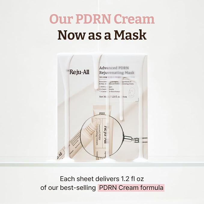 Dr. Reju-All Advanced PDRN Rejuvenating Mask - Face & Neck Korean Sheet Mask with 1,200 ppm PDRN, Collagen & Copper Peptides - Hydrating & Soothing, Skin Repair (1.2 Fl Oz x 4EA)