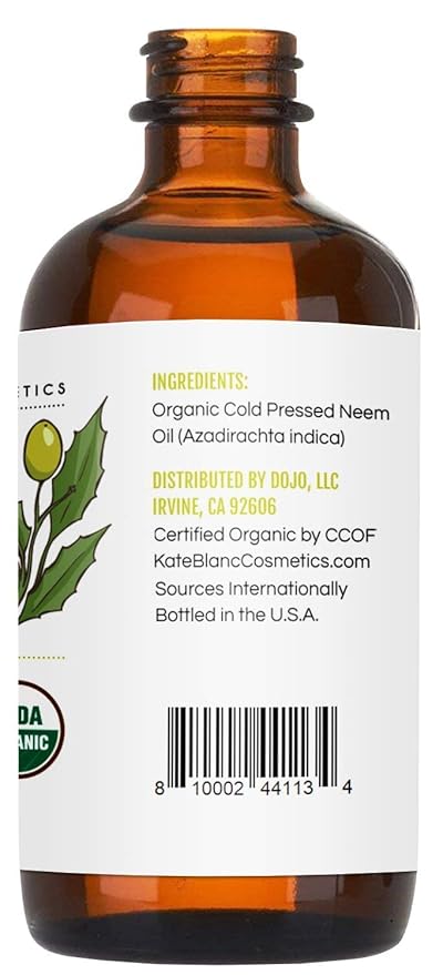 Kate Blanc Cosmetics Neem Oil for Skin, Hair & Face. Safe for Dog, Plants, Scalp (4oz, Organic, Cold Pressed, Concentrate)