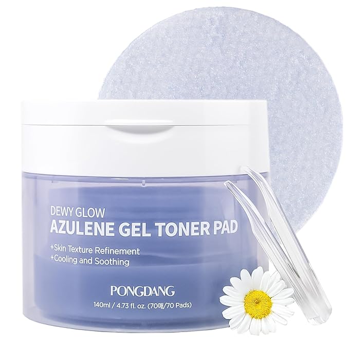 PONGDANG Dewy Glow Azulene Gel Toner Pad | Cooling Calm | Korean Gel Toner Pads with Guai Azulen, Chamomile | Soothing, Radiance & Uneven Skin Tone | Korean Skin Care