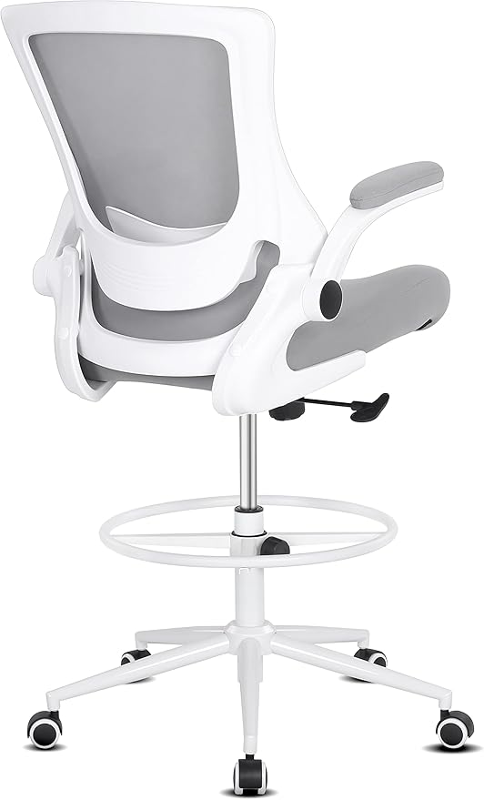 Misolant Tall Office Chair, Drafting Chair for Standing Desk, High Office Chair with Adjustable Lumbar Support, Flip-up Arm and Footrest Ring, Tall Drafting Chair for Bar Height Desk