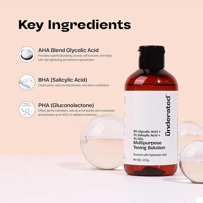 Multipurpose Toning Solution with 8% Glycolic Acid, 1% Salicylic Acid & 1% GDL | Gentle Exfoliating Liquid for Clear, Refreshed Skin | 200g
