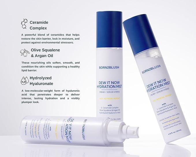 Dew It Now Hydrating Face Mist Spray – Ceramides, Squalane & Argan Oil | Barrier Repair Facial Mist for Sensitive Skin | Lightweight Glow Mist Toner | 120ml