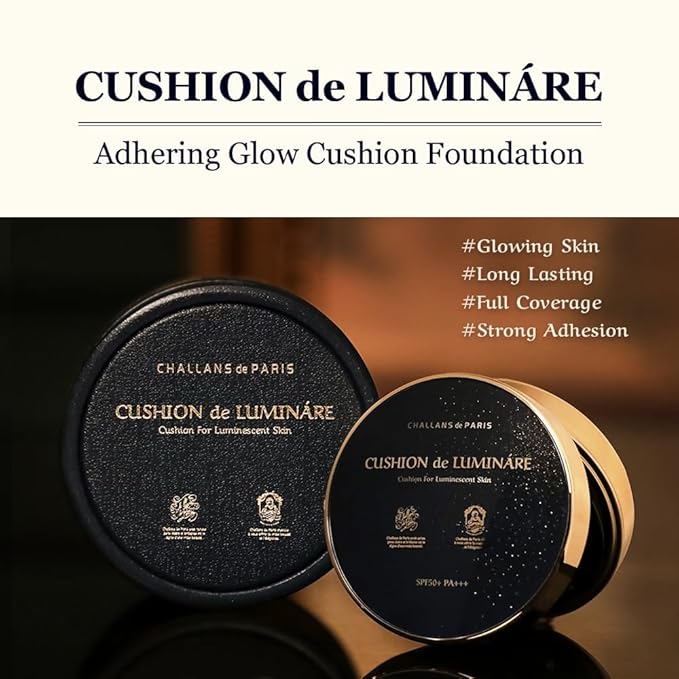[CHALLANS de PARIS] CUSHION de LUMINÁRE EX – 23 Medium Beige | Radiant Glow Cushion Foundation, Full Coverage, Long-Lasting Wear, Premium Formula, Smooth & Luminous Finish, 0.53 oz