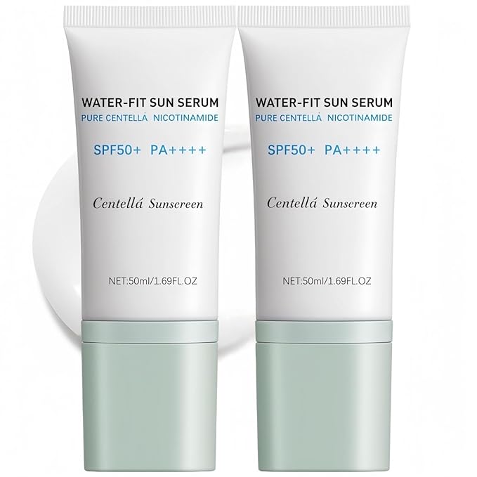 2Pcs Centella Sunscreen SPF50+, Lightweight Hydrating Centella Water-Fit Sun Serum for All Skin Type and UV Defense
