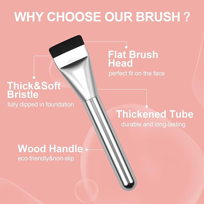 Flat Foundation Brush with Puff, Beautyfactor Ultral Thin Spatula Makeup Brush with Sponge for Liquid Makeup | Fast Flawless Korean Kabuki Brushes for Blending, Liquid, Cream, Blush, Buffing （Silver）