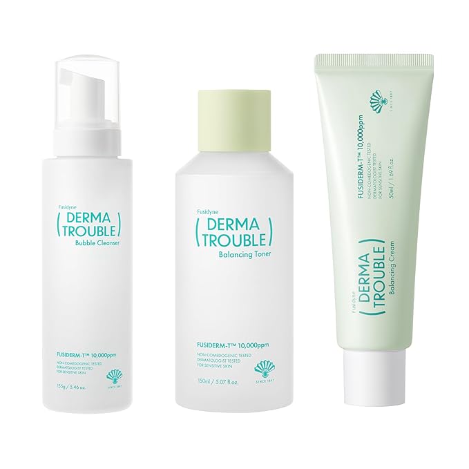 Derma Trouble Balancing AC 3 Step Kit - Korean Skincare Set for Acne Prone Skin, Blemishes & Pores - Sebum Control Cleanser, Toner & Cream for Oily, Sensitive Skin, Redness & Bumpy Texture