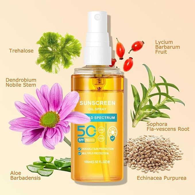 Body Sunscreen Oil Spray SPF 50 - Lightweight, Hydrating, and Glow-Boosting Mist for All Skin Type, 100ml