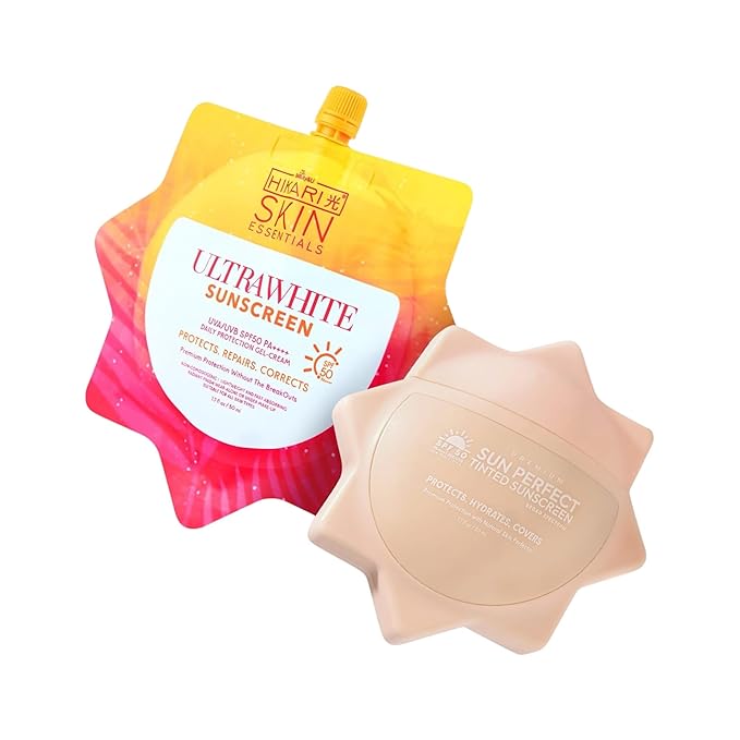 HikariSkinEssentials Ultrafresh and Sun Perfect Sunscreen Set, SPF 50 PA+++, Daily Protection Gel-Cream, Tinted Formula