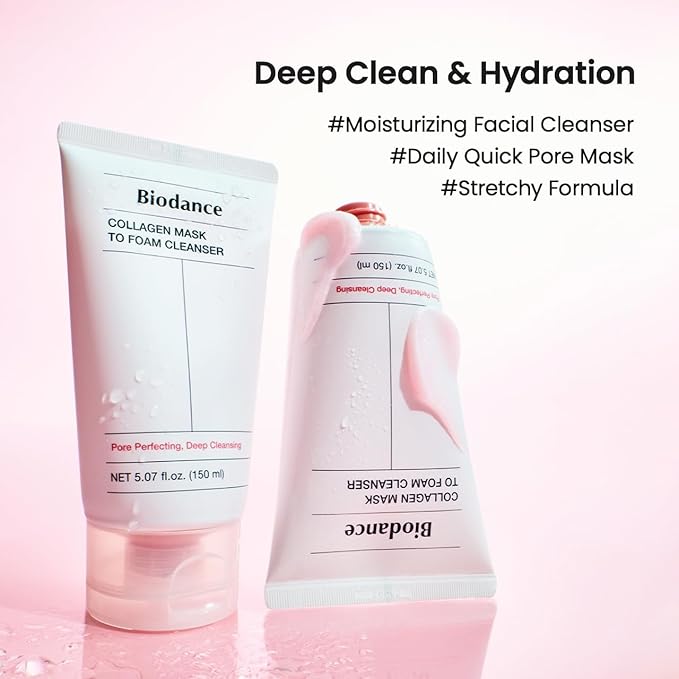 BIODANCE Collagen Cleansing Duo: 2-in-1 Pore Mask to Foam Cleanser & Gentle Cleansing Oil Set, Facial Wash and Makeup Remover for Sensitive Skin, Korean Skin Care, Skin Care Set