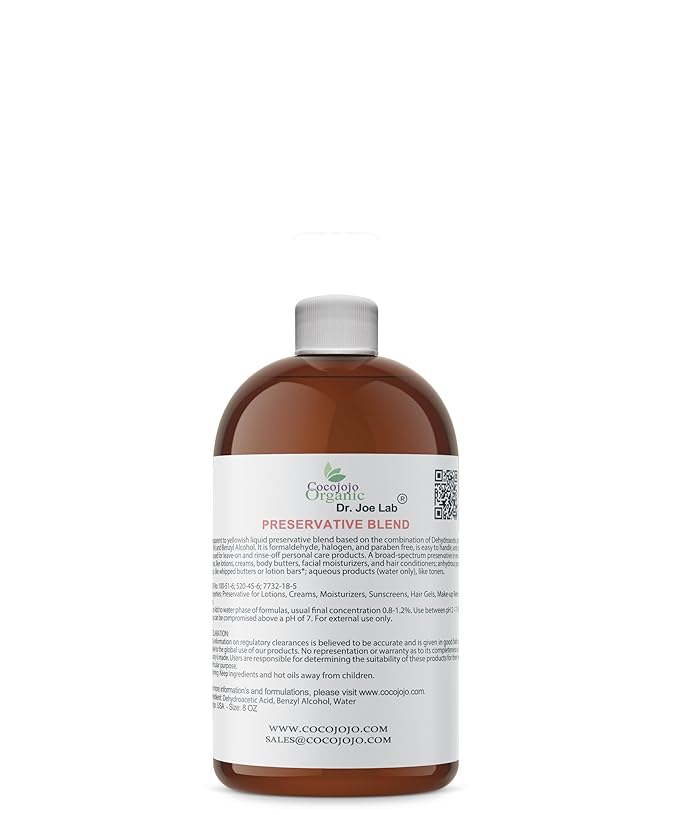 Dr Joe Lab Cosmetic Preservative Blend Dehydroacetic Acid & Benzyl Alcohol - DIY Skin Care Lotion Making Cream Makeup Remover Oil-In-Water Butter Moisturizer Wash Conditioner Formulas (8 oz)