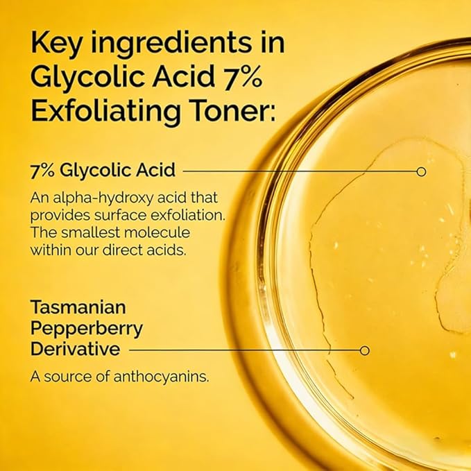 Glycolic Acid 7% Toning Solution - Gently Exfoliates, Smooths Skin Texture, Improvement Visible Clarity & Also Addressing Uneven Tone, Reveal Radiant Skin, 8.12 fl oz