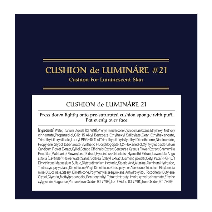 [CHALLANS de PARIS] Cushion de LUMINÁRE Cushion Foundation – 21 Bright Ivory | Radiant Glow, Full-Coverage, Lightweight Adhesion, Luminous Finish, Korean Makeup, 0.53 oz (21 Bright Ivory, 0.53 oz)