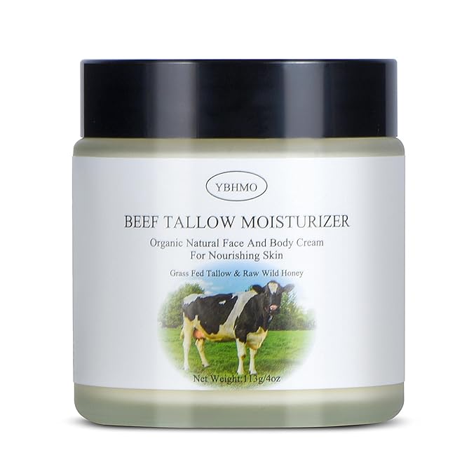 Beef Tallow Moisturizer,Beef Tallow for Skin,Organic Grass Fed Beef Tallow with Raw Honey Moisturizing Cream, Whole Body & Face Moisturizer（4oz）