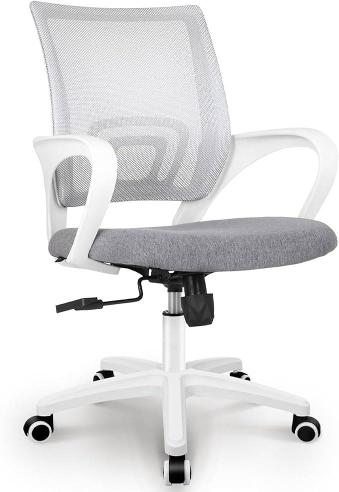 NEO CHAIR Office Desk Computer Chair Ergonomic Mesh Gaming Mid Back Seat with Comfy Lumbar Support Adjustable Height Swivel for Home Task (Grey)