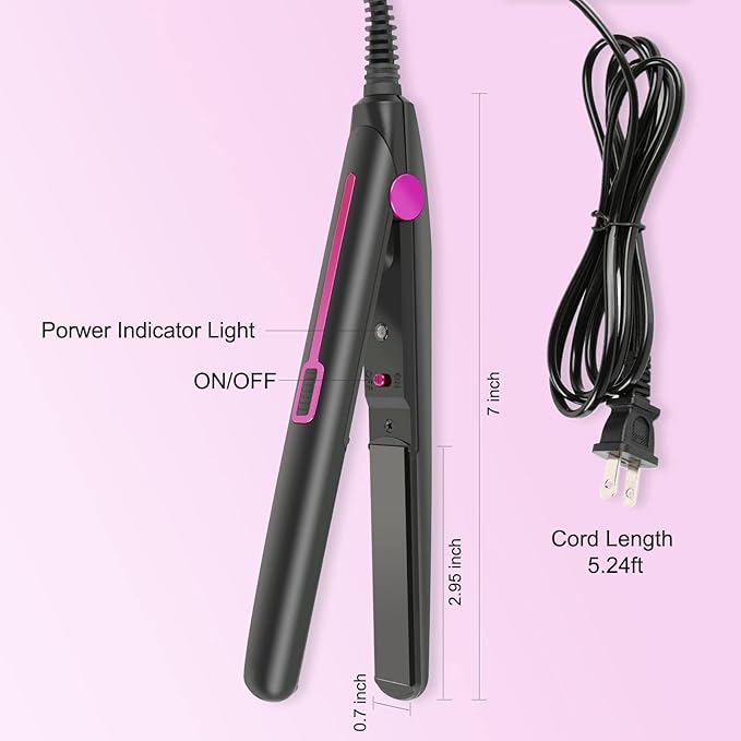 Mini Hair Straightener, Mini Flat Iron for Short Hair and Bangs, 0.7 Inch Small Flat Iron for Travel