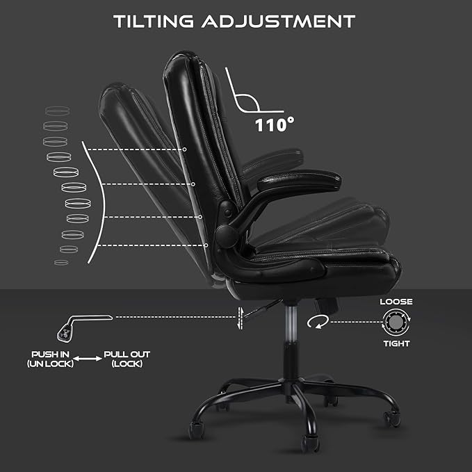 VITESSE Ergonomic Office Chair with Flip-up Armrests, Big and Tall Leather Executive Office Chair, High Back Lumbar Support Home Computer Desk Chair, Heavy and Duty Computer Chair (Black)