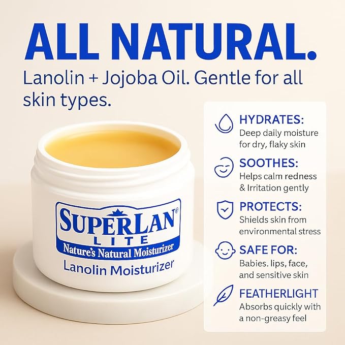 Moisturizer Lanolin Cream 1 oz with Jojoba Oil for Hot, Dry & Cold Weather - Lightweight Creamy Formula with Medical-Grade Lanolin & Jojoba Oil - Moisturizer for Hands, Feet, Body, and More