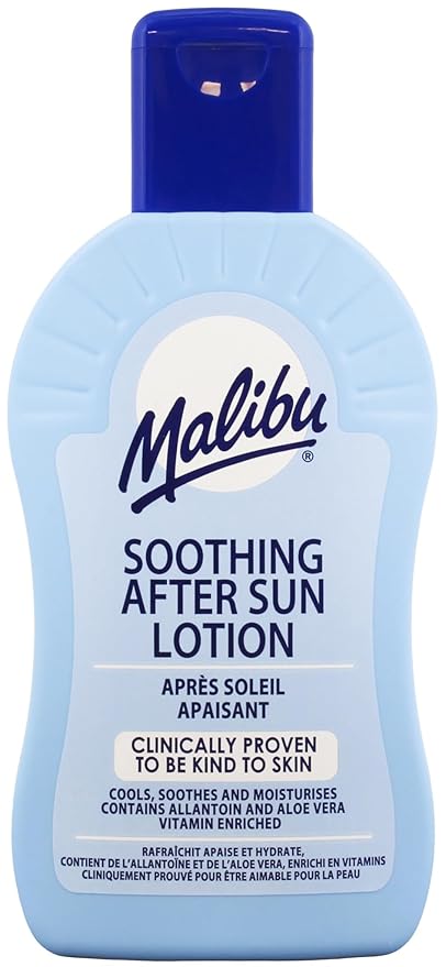 Malibu After Sun Lotion 6.76 fl oz – Cooling Aloe Vera & Vitamin E Moisturizer for Sunburn Relief, Hydrating Post Sun Care for Face & Body, Fast-Absorbing, Made in UK