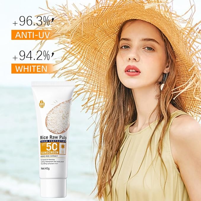 Rice Sunscreen Cream,2 Pcs Rice Probiotics Organic Relief Sunscreen for Face and Body-Moisturizing,Skin Protection and All Skin Types,Facial Body Rices Sunblock for Women Man (A)