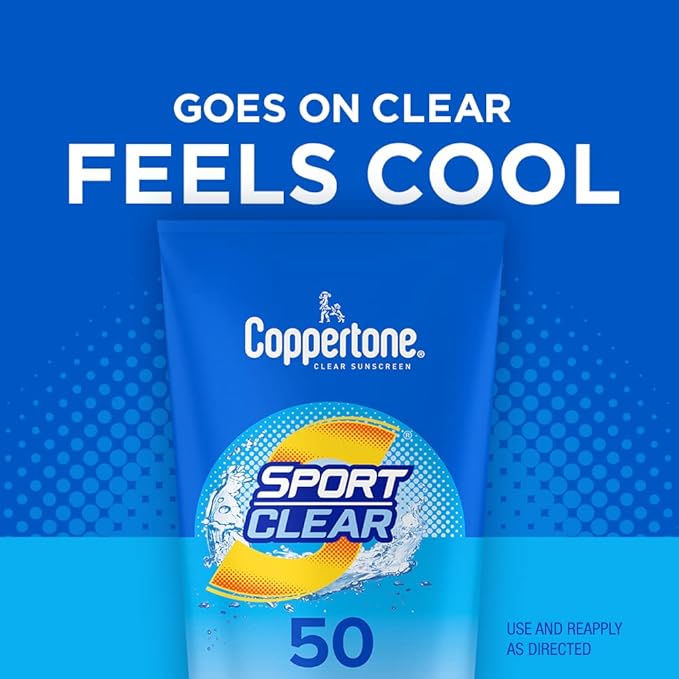 Coppertone Sport Clear SPF 50 Sunscreen Lotion, Water Resistant, Non-Greasy, Broad Spectrum UVA/UVB Protection, Clean, Cool, 5 Ounce