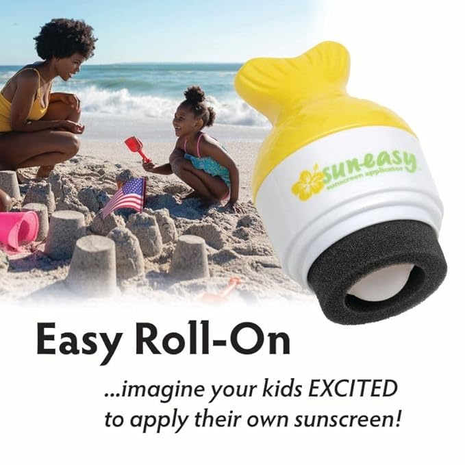 Sun-Easy Sunscreen Applicator, Refillable Roll-On with Sponge for Kids and Babies, Fun, Fast and Mess-Free application, Holds 80 ml, Fish/Blue Cap