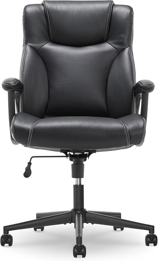 Serta Connor Executive Office Chair, Ergonomic Computer Chair with Layered Body Pillows, Contoured Lumbar, Adjustable Seat Height, Bonded Leather, Black